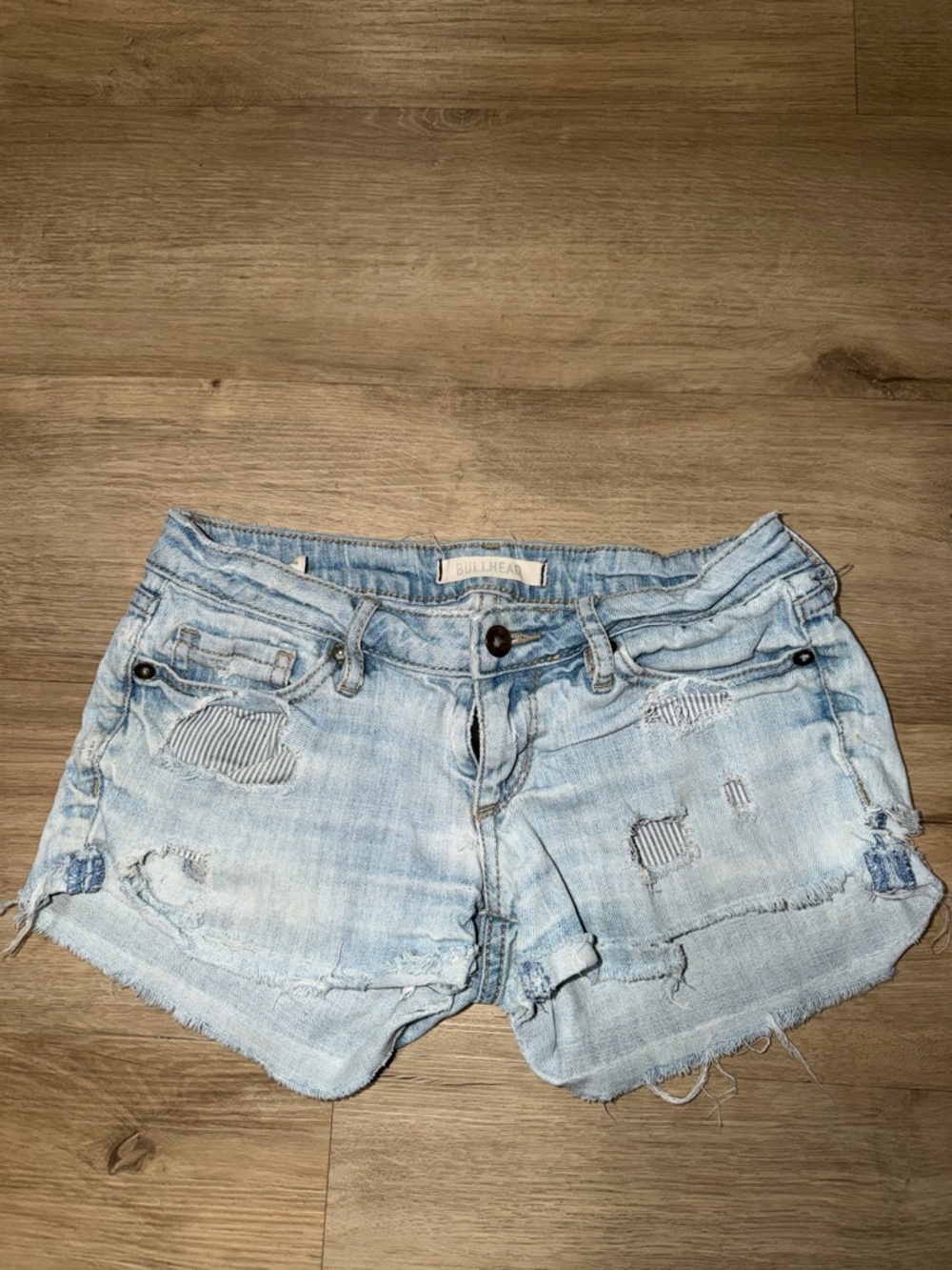 Bullhead Light Blue Distressed Denim Shorts